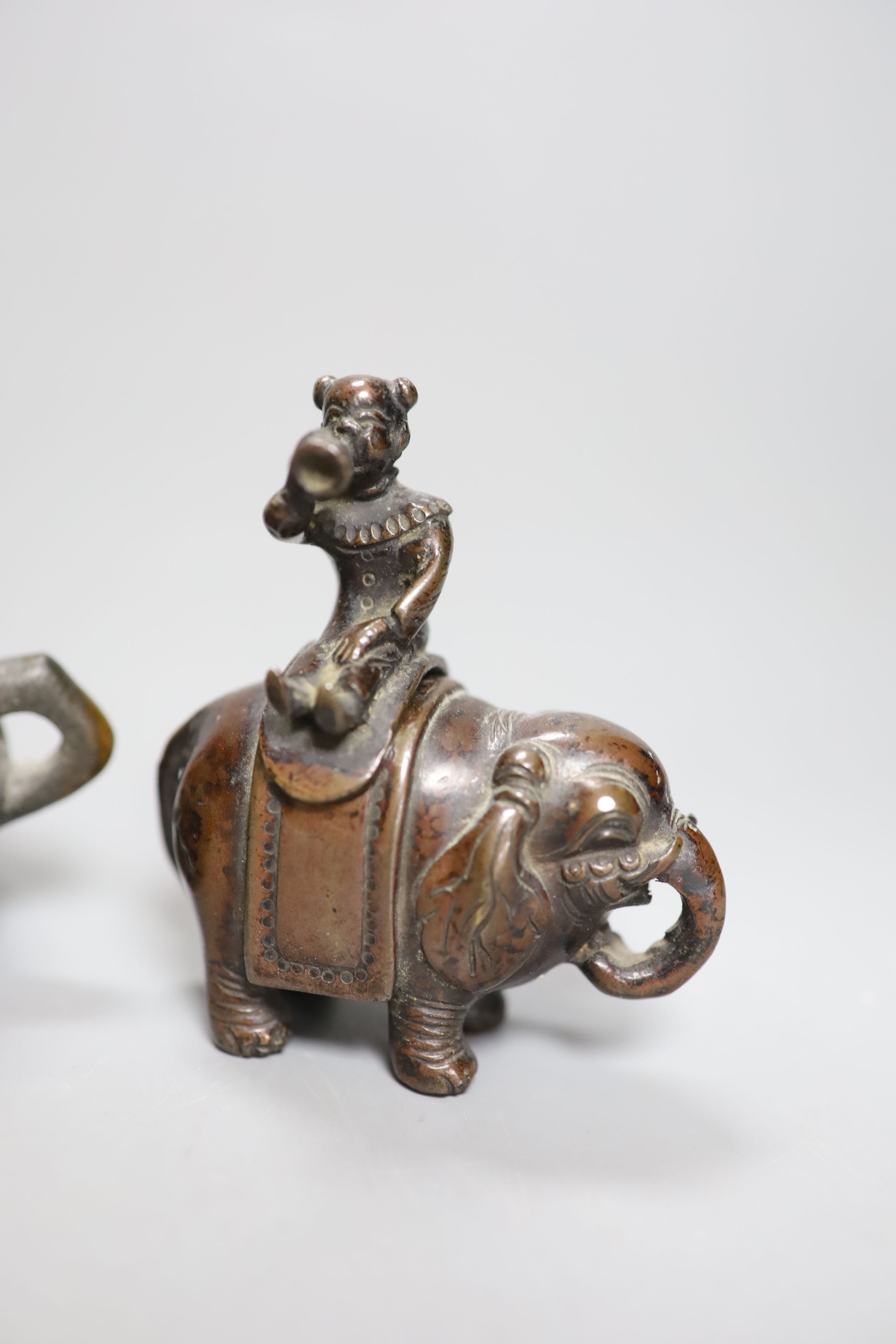 A Chinese late Ming bronze miniature vase, a modern censer and a Japanese elephant censer with boy cover, c.1900, tallest 10cm